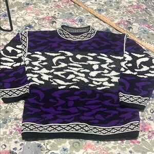 Vintage Purple and Black Patterned Sweater